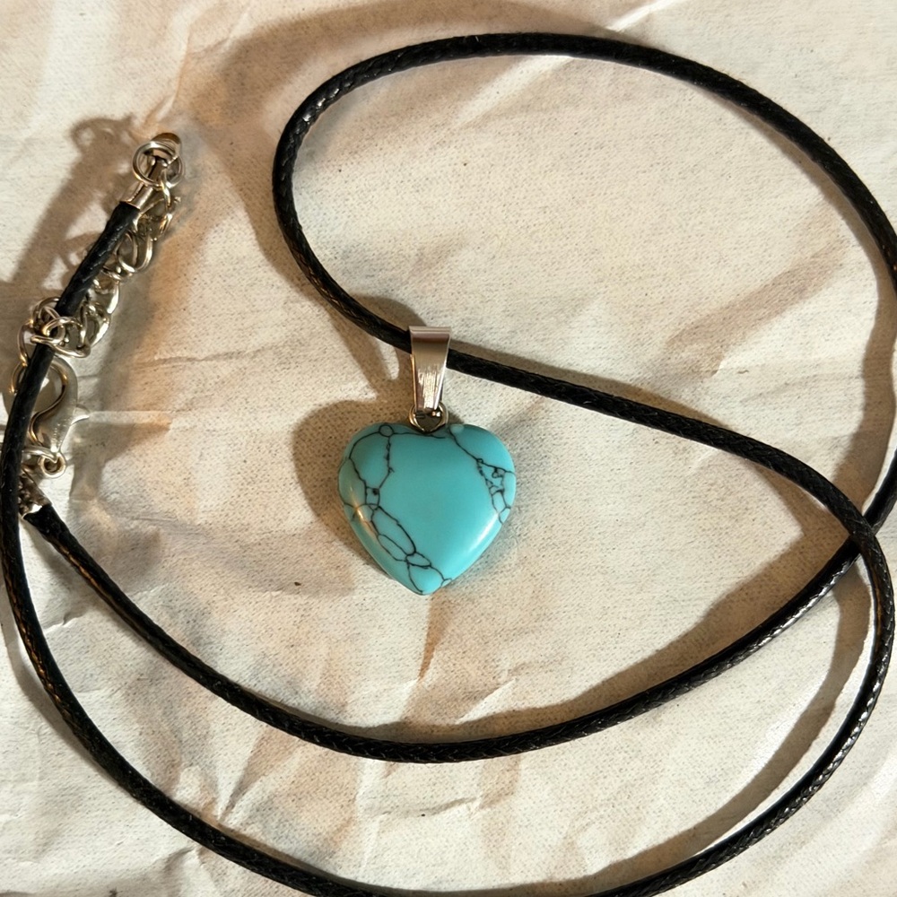 Heart Turquoise Pendant Necklace on Black Cord‎